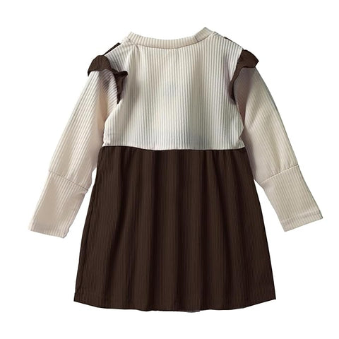Full Sleeve Winter Woolen Mini Dress Frock with Detachable Soft Plush Toy for Girls