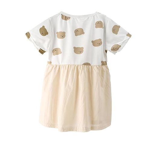 Girls Half-sleeve Bear Patch Pinafore Dress