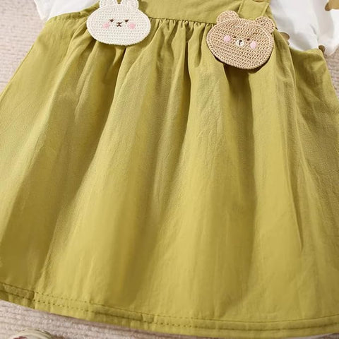 Girls Half-sleeve Bear Patch Pinafore Dress