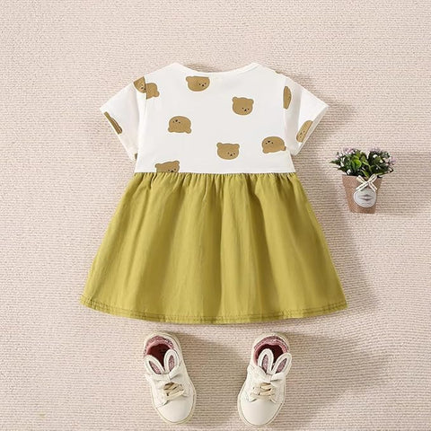 Girls Half-sleeve Bear Patch Pinafore Dress