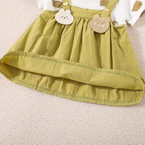 Girls Half-sleeve Bear Patch Pinafore Dress