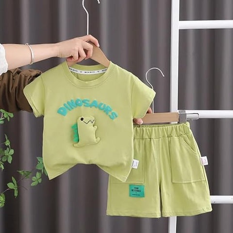 Boy Cotton 3D Dino Printed T-shirt & Short Set