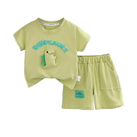 Boy Cotton 3D Dino Printed T-shirt & Short Set