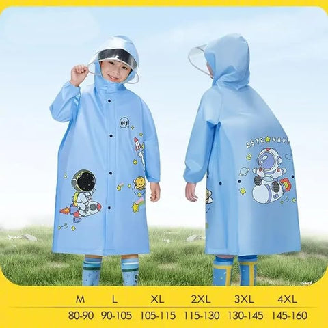 Kids Astronaut Print Hooded Raincoat With Storage Pouch