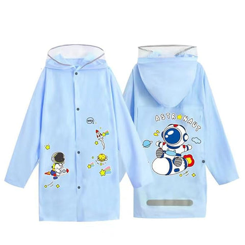 Kids Astronaut Print Hooded Raincoat With Storage Pouch