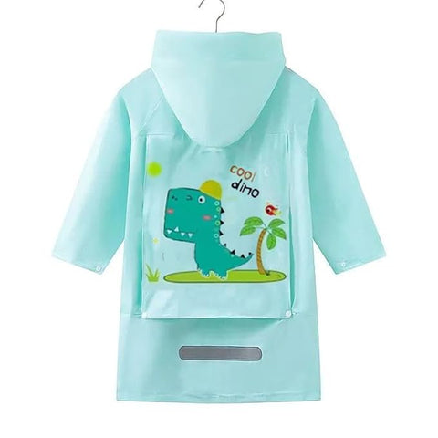 Kids Dino Print Hooded Raincoat With Storage Pouch