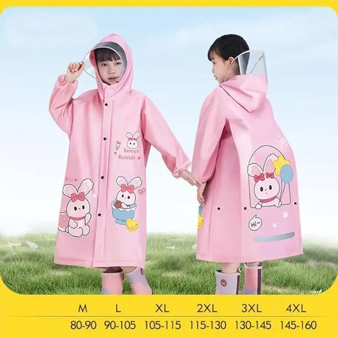 Kids Cute Bunny Printed Raincoat With Storage Pouch