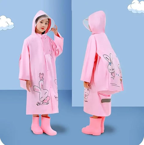 Kids Cute Bunny Printed Raincoat With Storage Pouch