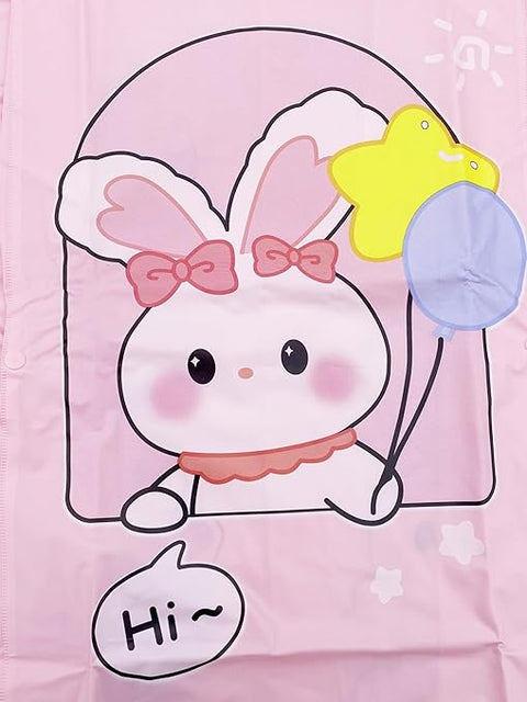 Kids Cute Bunny Printed Raincoat With Storage Pouch