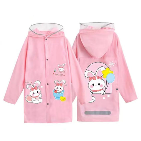 Kids Cute Bunny Printed Raincoat With Storage Pouch