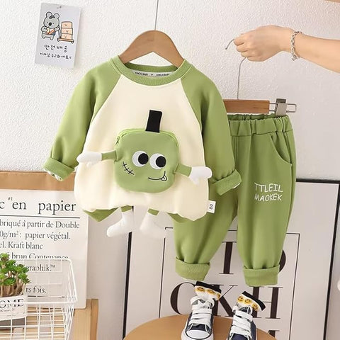 Kids 3D Cartoon Pocket Sweatshirt & Pant Set