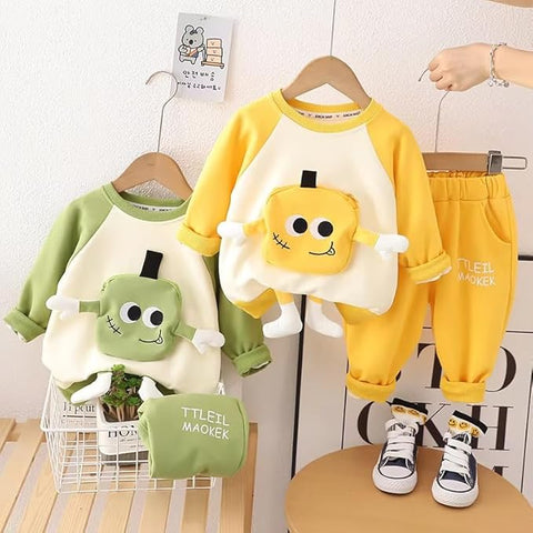 Kids 3D Cartoon Pocket Sweatshirt & Pant Set