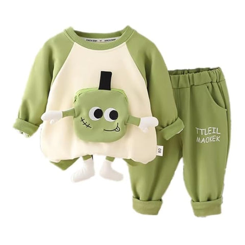 Kids 3D Cartoon Pocket Sweatshirt & Pant Set