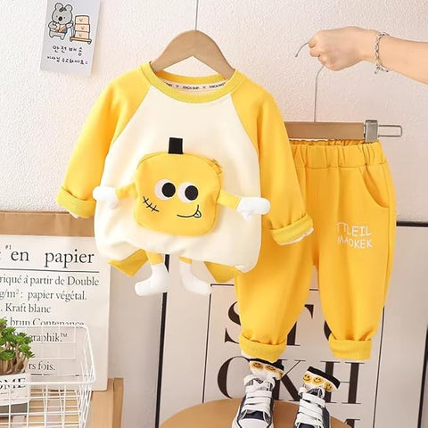 Kids 3D Cartoon Pocket Sweatshirt & Pant Set