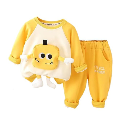 Kids 3D Cartoon Pocket Sweatshirt & Pant Set