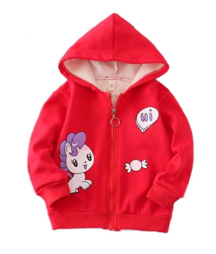 Kid's Cartoon Unicorn Print Winter Fleece Hoodie Sweatshirt