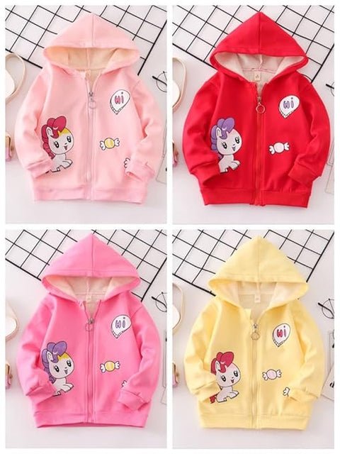 Kid's Cartoon Unicorn Print Winter Fleece Hoodie Sweatshirt