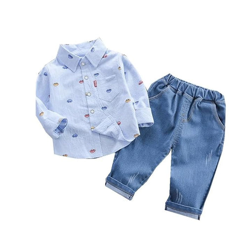 Kids Cotton Crazy Car Print Shirt & Jeans Set