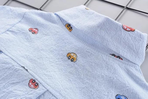 Kids Cotton Crazy Car Print Shirt & Jeans Set