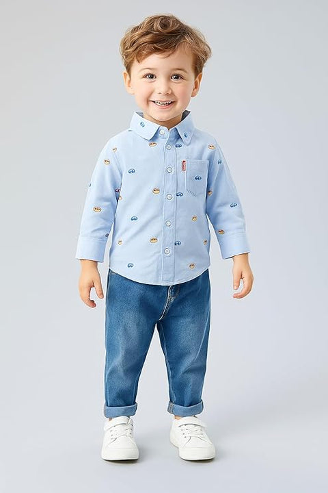 Kids Cotton Crazy Car Print Shirt & Jeans Set