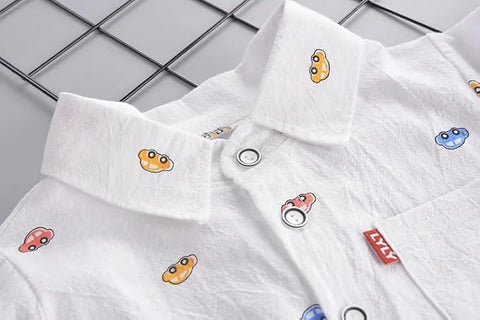 Kids Cotton Crazy Car Print Shirt & Jeans Set