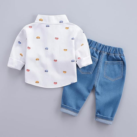 Kids Cotton Crazy Car Print Shirt & Jeans Set