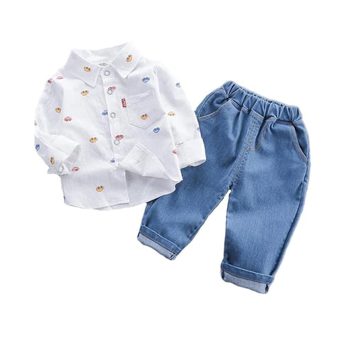 Kids Cotton Crazy Car Print Shirt & Jeans Set