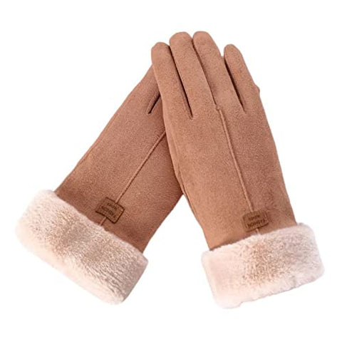 Luxury Soft Suede and Faux Fur Cute Winter Thermal Warm Gloves Mittens Winter Accessories Hand Arm Warmer Gloves