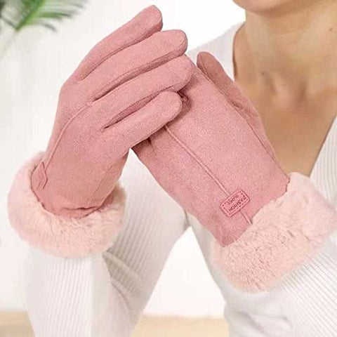 Luxury Soft Suede and Faux Fur Cute Winter Thermal Warm Gloves Mittens Winter Accessories Hand Arm Warmer Gloves