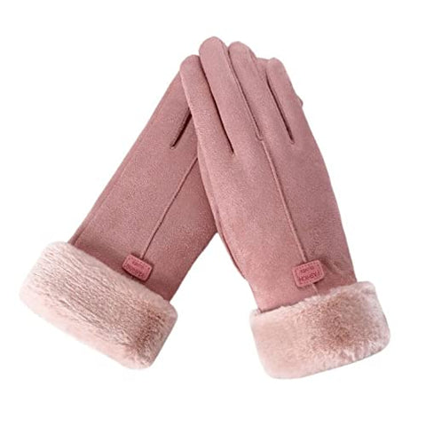 Luxury Soft Suede and Faux Fur Cute Winter Thermal Warm Gloves Mittens Winter Accessories Hand Arm Warmer Gloves