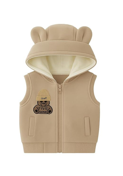 Kids Cotton Blend Winter Warm Bear With 3D Cap Print Sweatshirt Jacket & Pant 3-Piece Set