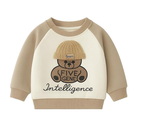 Kids Cotton Blend Winter Warm Bear With 3D Cap Print Sweatshirt Jacket & Pant 3-Piece Set