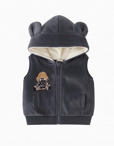 Kids Cotton Blend Winter Warm Bear With 3D Cap Print Sweatshirt Jacket & Pant 3-Piece Set