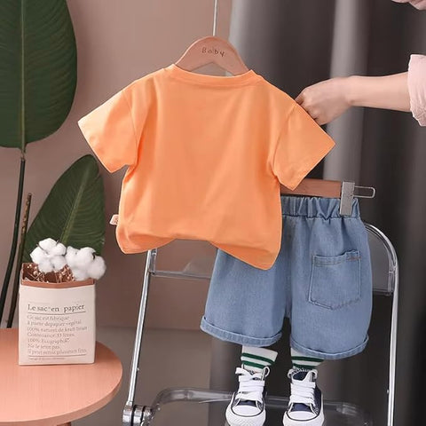 3D Puppy Cartoon T-Shirt & Denim Shorts Set