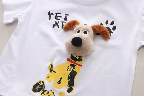 3D Puppy Cartoon T-Shirt & Denim Shorts Set