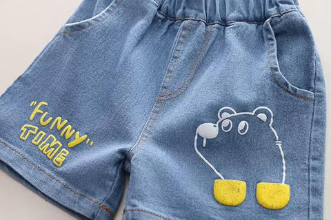 3D Puppy Cartoon T-Shirt & Denim Shorts Set