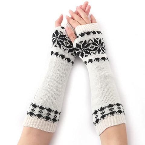Long Extended Geometric Knitting Woolen Warm Comfortable Fingerless Gloves Arm Warmer Winter Accessories