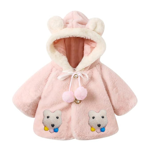 Girl's Standard Length Soft Furry Warm Winter Hooded Party Poncho Jacket
