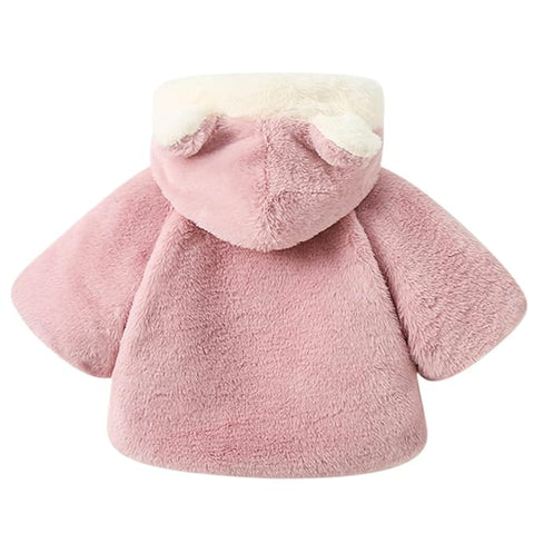 Girl's Standard Length Soft Furry Warm Winter Hooded Party Poncho Jacket