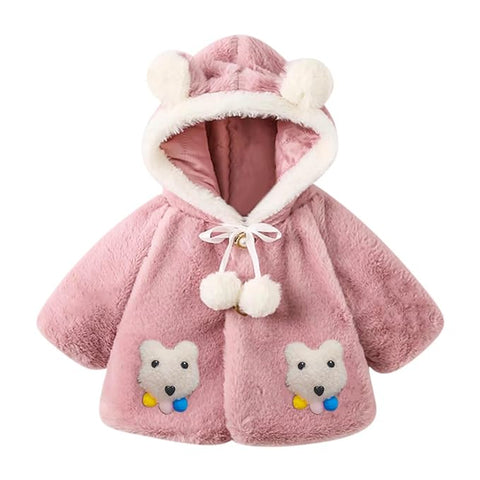 Girl's Standard Length Soft Furry Warm Winter Hooded Party Poncho Jacket