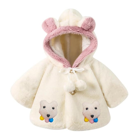Girl's Standard Length Soft Furry Warm Winter Hooded Party Poncho Jacket