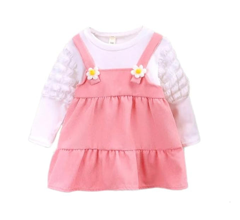 Girls Balloon-sleeve Pinafore Party Frock Dress