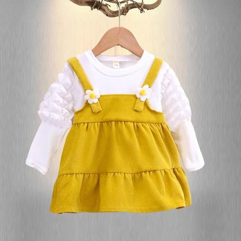 Girls Balloon-sleeve Pinafore Party Frock Dress