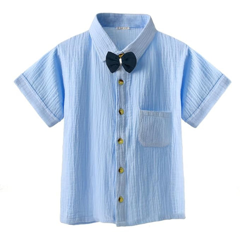 Kids Stylish Party Short-Sleeve Shirt with Bow & Comfy Shorts Set
