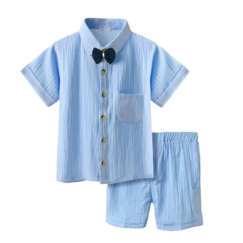 Kids Stylish Party Short-Sleeve Shirt with Bow & Comfy Shorts Set