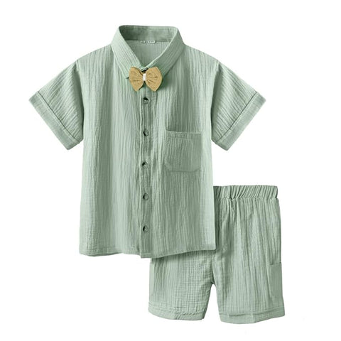 Kids Stylish Party Short-Sleeve Shirt with Bow & Comfy Shorts Set