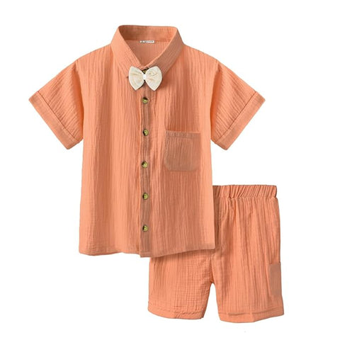 Kids Stylish Party Short-Sleeve Shirt with Bow & Comfy Shorts Set