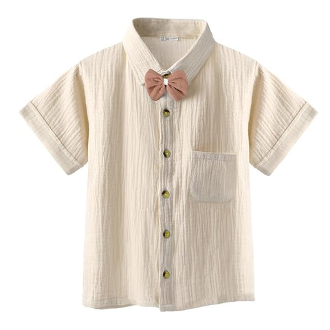 Kids Stylish Party Short-Sleeve Shirt with Bow & Comfy Shorts Set