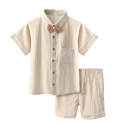 Kids Stylish Party Short-Sleeve Shirt with Bow & Comfy Shorts Set