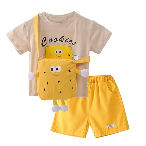 3D Cartoon T-Shirt & Shorts with Sling Bag